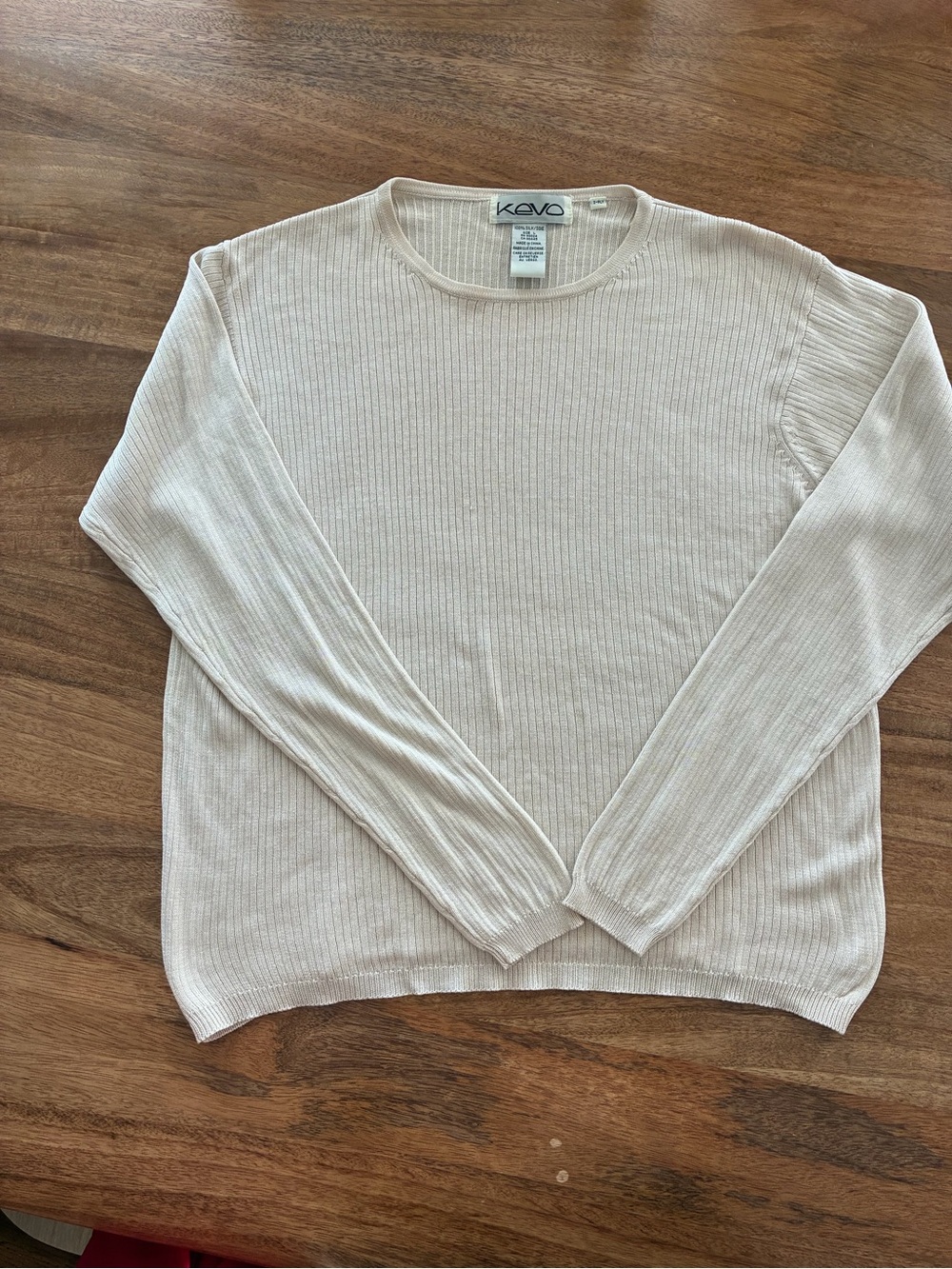 Kavu Women’s Cream Ribbed 100% Silk Crewneck Sweater